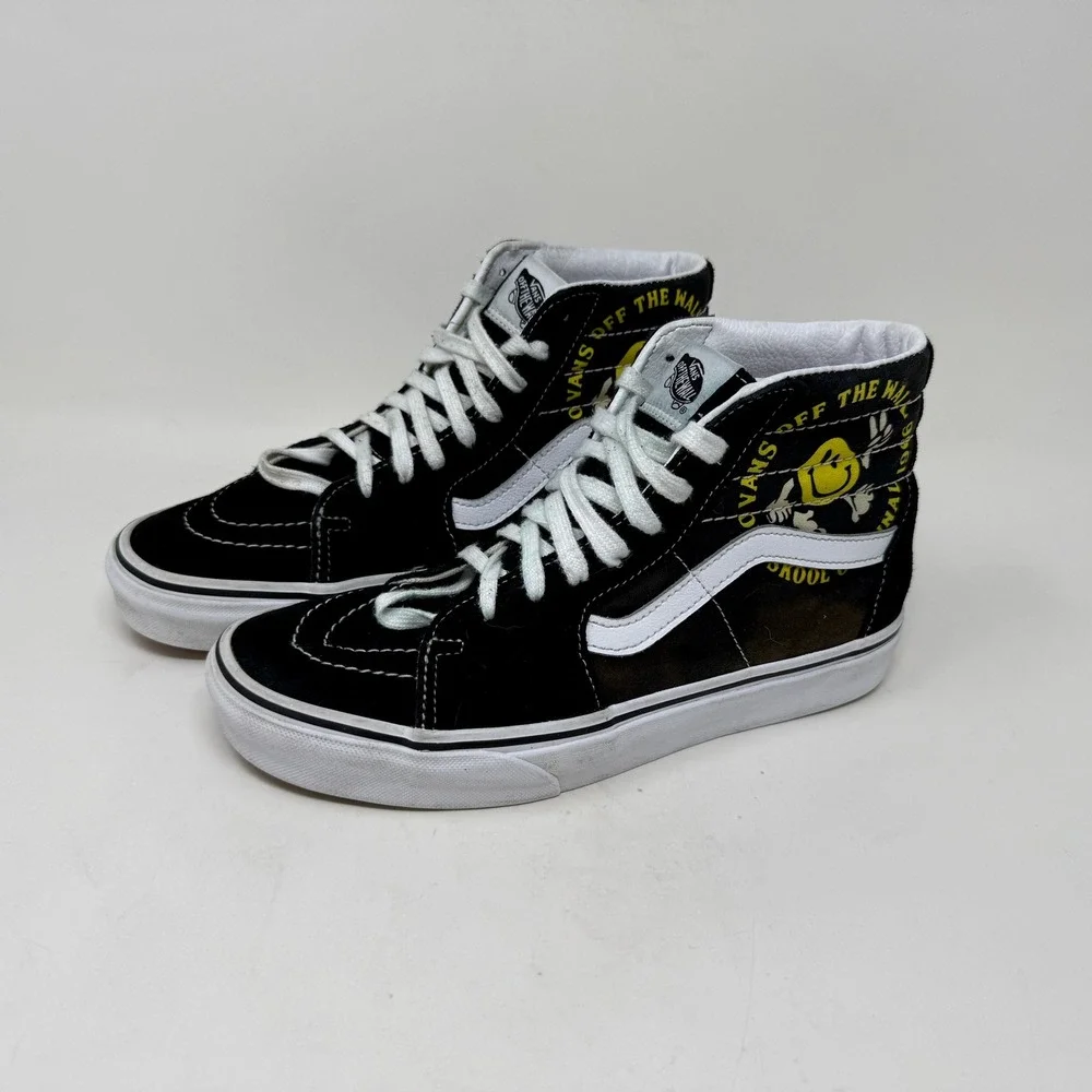 Vans Sk8-Hi Smiley Face Off The Wall Black High Top Sneakers Mens 7 Womens 8.5